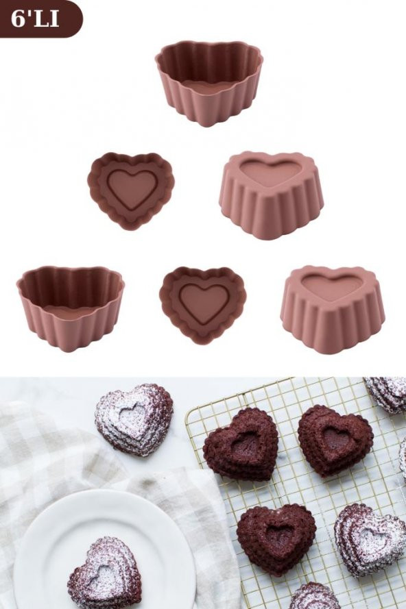 Onikiden Silicolife Airfryer Silikon Kalp Muffin Kek Kalıbı 6’lı- Tüm Hava Fritözleriyle Uyumlu SL11 - 5