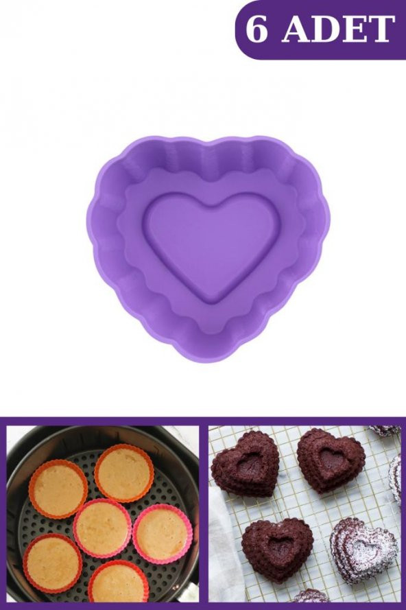 Onikiden Silicolife Airfryer Silikon Kalp Muffin Kek Kalıbı 6’lı- Tüm Hava Fritözleriyle Uyumlu SL11 - 7