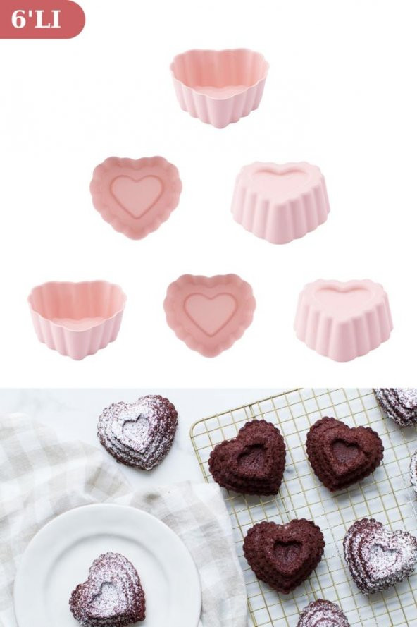 Onikiden Silicolife Airfryer Silikon Kalp Muffin Kek Kalıbı 6’lı- Tüm Hava Fritözleriyle Uyumlu SL11 - 11