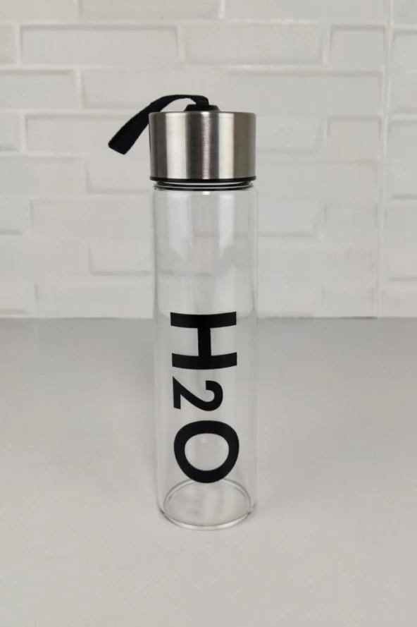 H2O Borosilikat Metal Kapaklı Cam Matara 450 ml C1-1-18