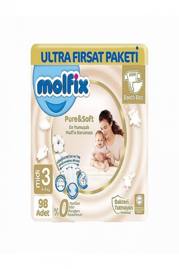 Molfix   Pure&soft 3 Beden Midi Fırsat Paketi 98 Adet