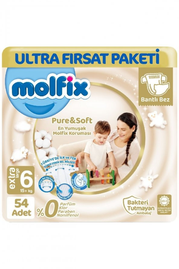 Molfix   Pure Soft Ultra Avantaj Bebek Bezi 6 Beden 54 Adet
