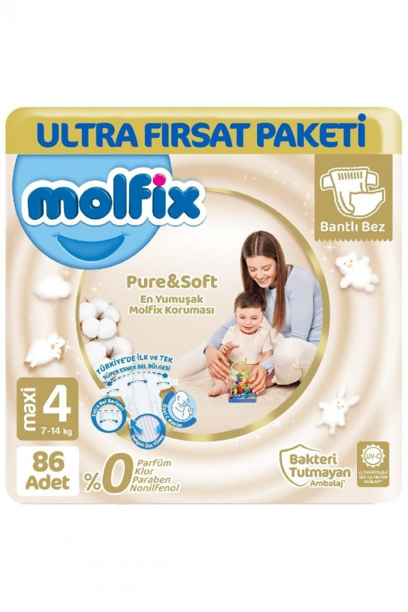 Molfix   Pure Soft Ultra Avantaj Bebek Bezi 4 Beden 86 Adet
