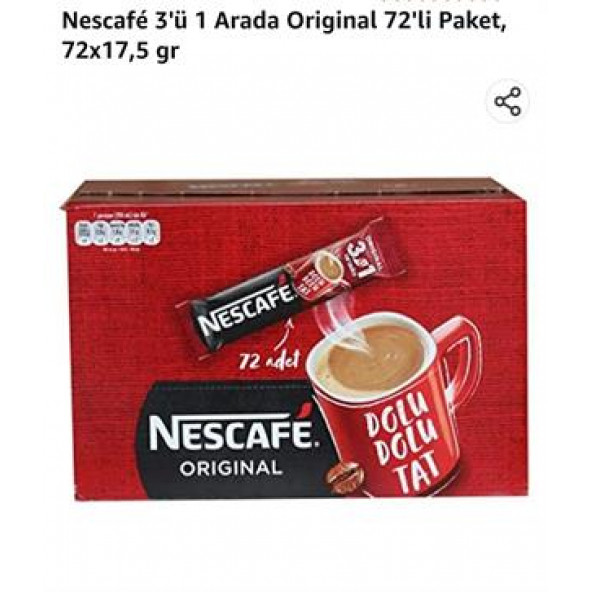 Nestle   Nescafe 3ü 1 Arada  Kahve 72 adet orıgınal