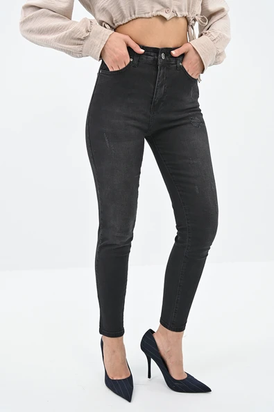 Kadın Yüksek Bel Füme Jean Pantolon 6189-23 - 3