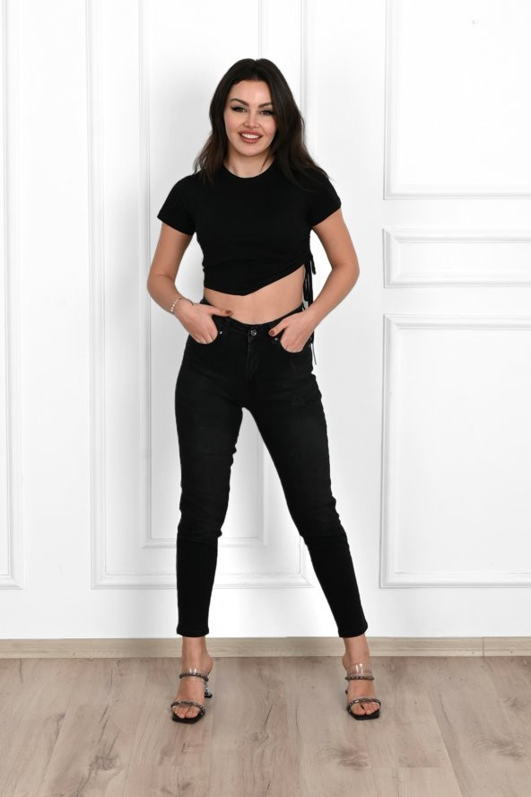 Kadın Yüksek Bel Füme Jean Pantolon 6189-23
