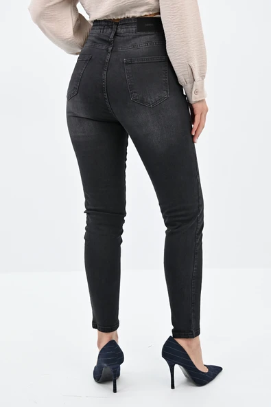 Kadın Yüksek Bel Füme Jean Pantolon 6189-23 - 4