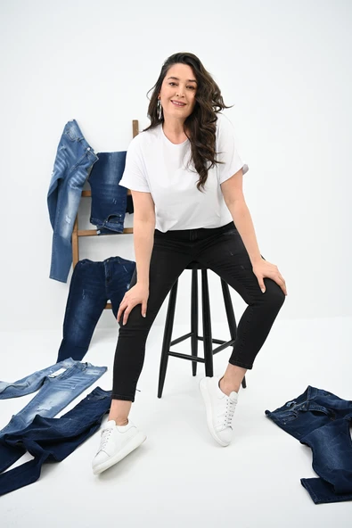 Kadın Büyük Beden Füme Jean Pantolon 6188-23 - 7