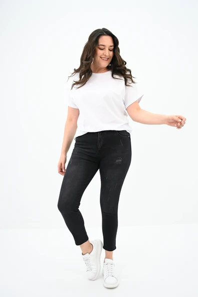 Kadın Büyük Beden Füme Jean Pantolon 6188-23 - 2