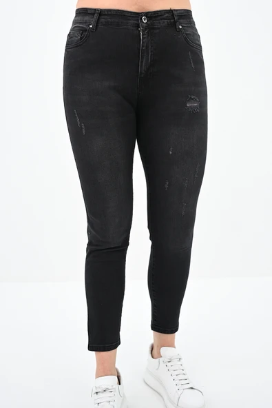 Kadın Büyük Beden Füme Jean Pantolon 6188-23 - 4