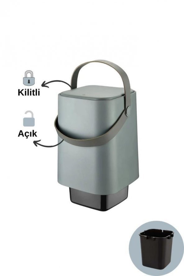 Digithome Tutma Saplı Sihirli İç Kovalı Tezgah Üstü Mutfak Çöp Kovası 4 Lt Antrasit – TVP692-16 - 2