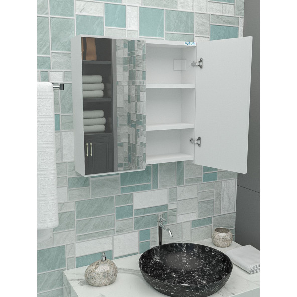 AZZURİ Furniture Lavabo Üstü Aynalı 2 Kapaklı Banyo Dolabı AZR-606015