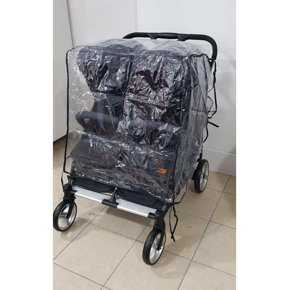 Ritim Çocuk Arka Orta Fermuarlı Yanyana İkiz Bebek Arabası Yağmurluğu - Özel Üretim - ikiz yağmurluk - 3