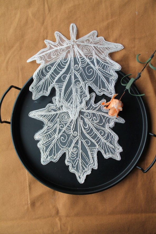 6 Adet Vizon Krem Sonbahar Yaprağı Bardak Altlığı & Kokteyl Peçetesi - 2