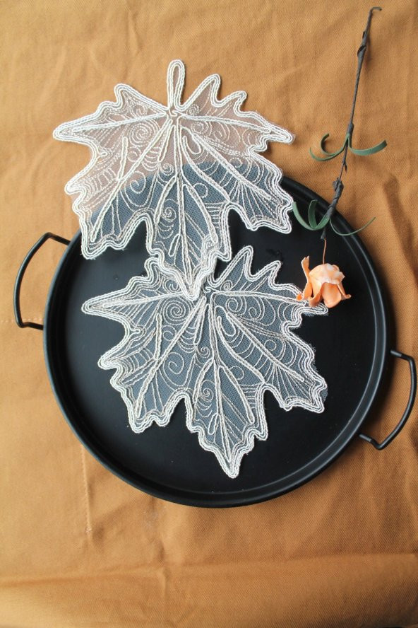 6 Adet Gold Krem Sonbahar Yaprağı Bardak Altlığı & Kokteyl Peçetesi - 2