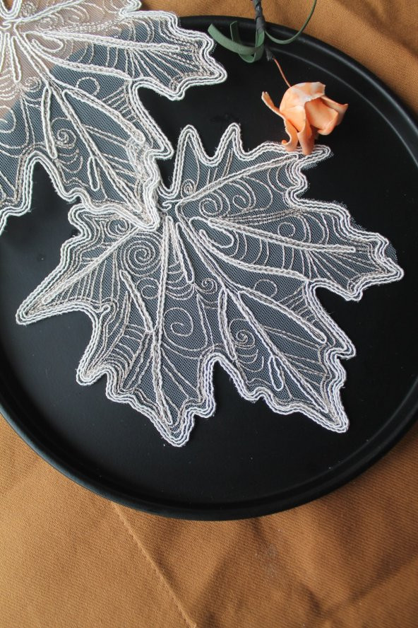 6 Adet Gold Krem Sonbahar Yaprağı Bardak Altlığı & Kokteyl Peçetesi - 3