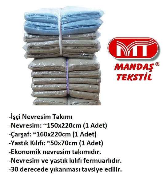 Mandaş Tekstil İşçi Şantiye Ekonomik Nevresim Takımı-Mavi - 4