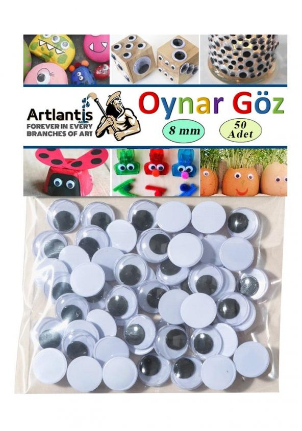 Oynar Göz Siyah 8 mm 50 li 1 Paket Oynayan Göz 8mm Hobi Tasarım Anasınıfı Kreş Etkinlik Elişi