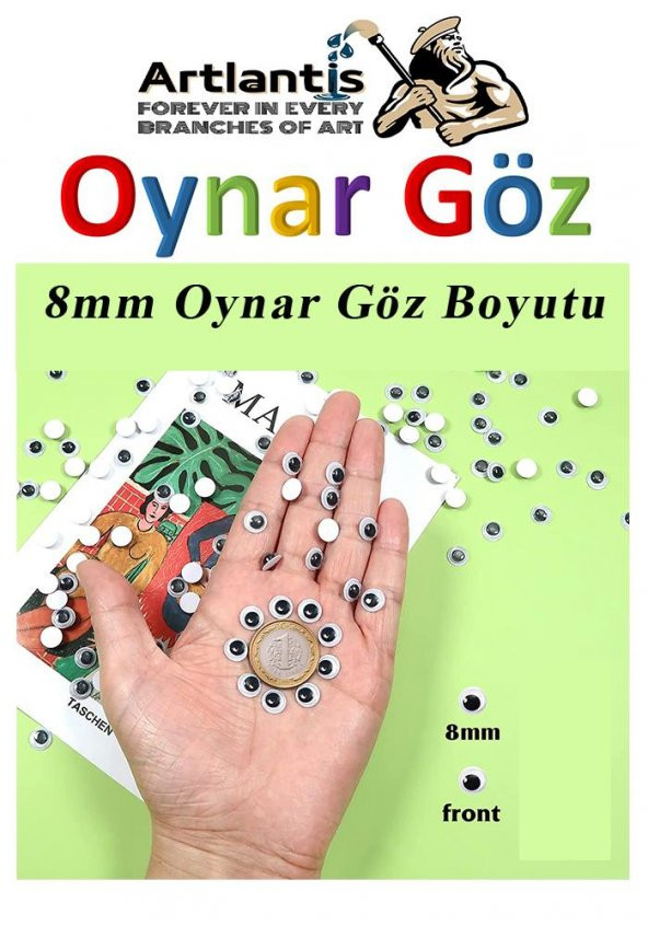 Oynar Göz Siyah 8 mm 50 li 1 Paket Oynayan Göz 8mm Hobi Tasarım Anasınıfı Kreş Etkinlik Elişi - 2