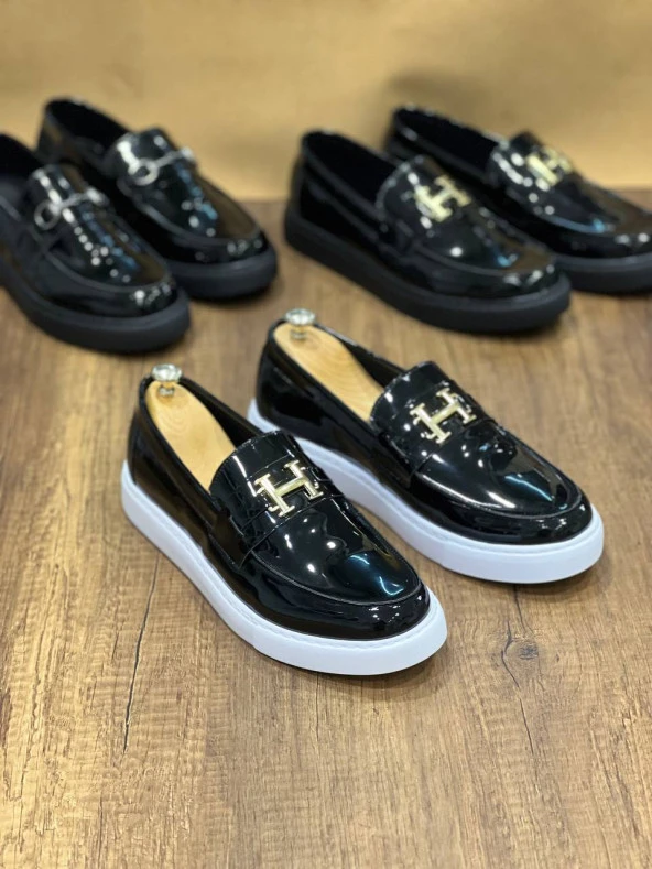 KB-027 Bağcıksız Siyah Rugan H Günlük Erkek Ayakkabı ürün görseli 1