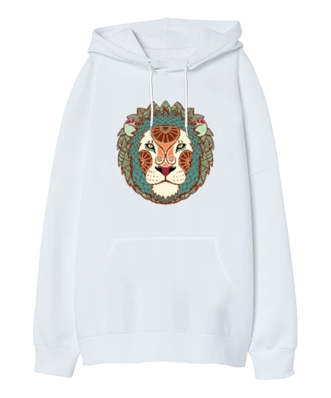 Aslan Burcu Tasarım Baskılı Oversize Unisex Kapüşonlu Sweatshirt