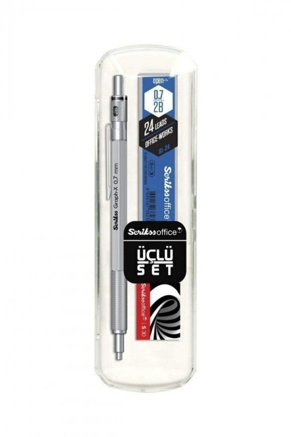 Graph-x Metal Versatil Kalem 0.7 Mm Kurşuni Gri 3lü Set (KALEM RENGİ BEYAZ VE GRİ)