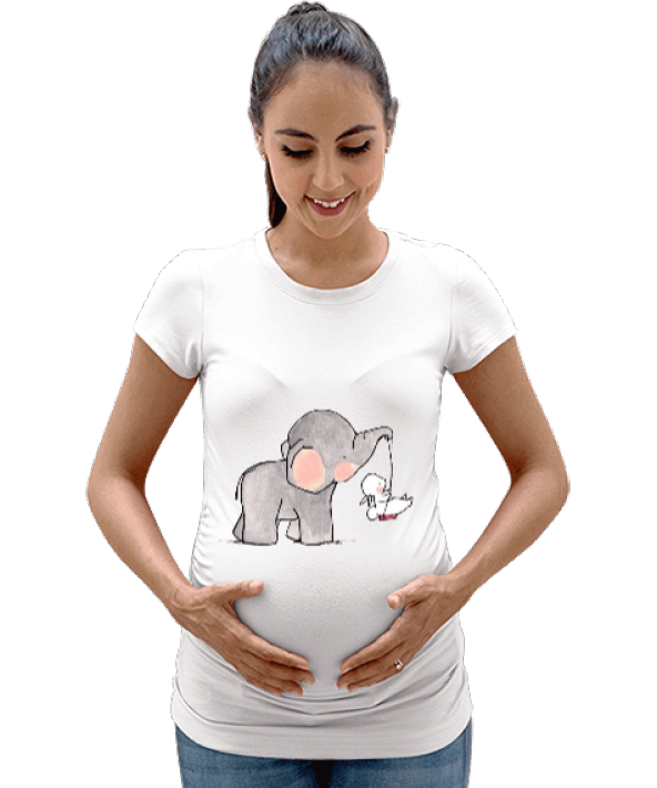 Fil ve Tavşan Baskılı Kadın Hamile Tişört