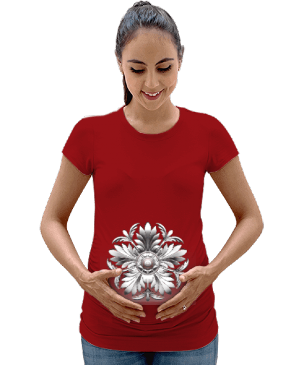 gümüş renkli çiçek desenli  Kadın Hamile Tişört