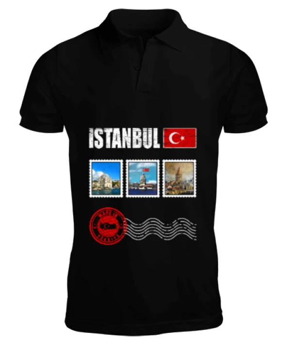 istanbul, istanbul şehir,Türkiye,Türkiye bayrağı. Erkek Kısa Kol Polo Yaka