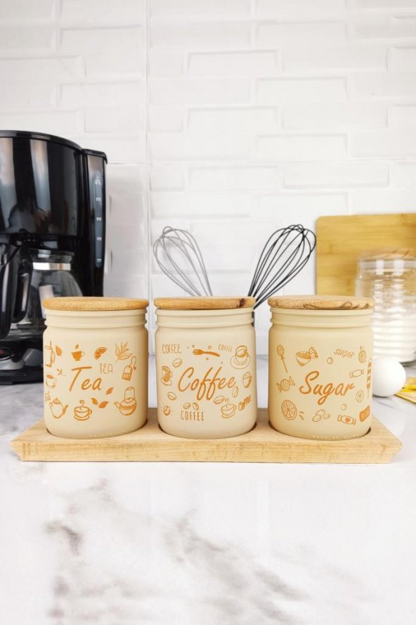 Digithome Ahşap Standlı 3’lü Cam Kavanoz Seti 446 Cc – 232102-021