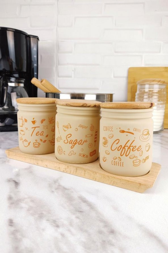 Digithome Ahşap Standlı 3’lü Cam Kavanoz Seti 446 Cc – 232102-021 - 2