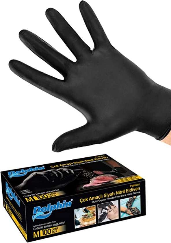 Çok Amaçlı Pudrasız Siyah Nitril Eldiven Orta (M) - 100 Adet