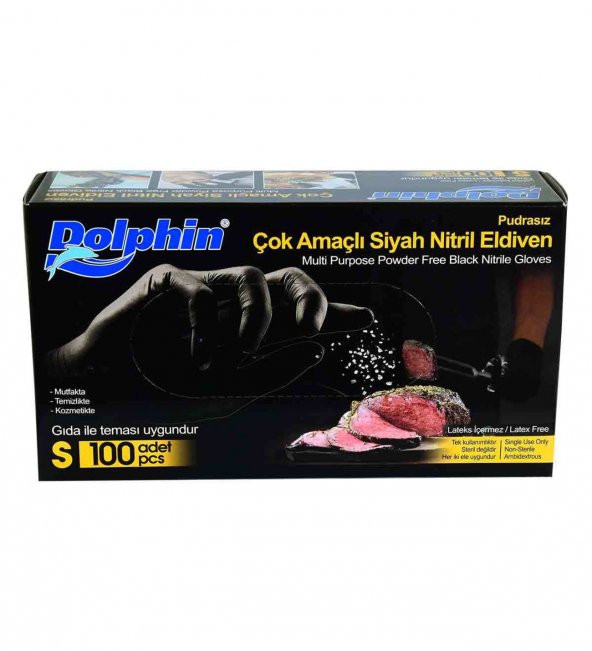 Çok Amaçlı Pudrasız Siyah Nitril Eldiven Küçük (S)- 100 Adet