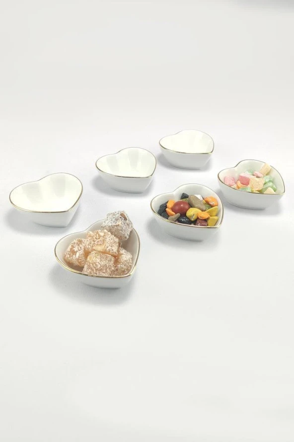 Digithome Porselen 6lı Kalpli Kase Yaldızlı 7 Cm - H-7G 66906 - 4