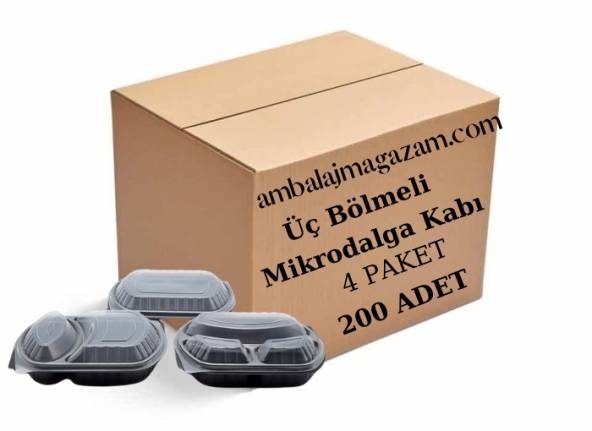 Üç Bölmeli Kapaklı Gıda Kabı Mikrodalga Fırına Uygun 200 Adet