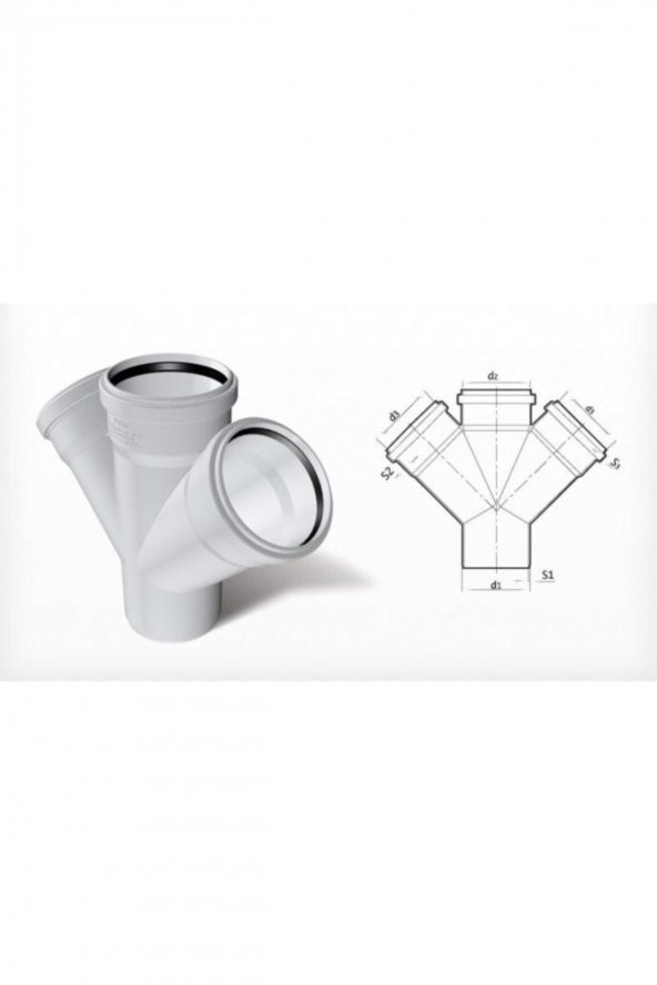 Dublex Pvc Atık Su Borusu Pimaş Çift Çatal 100 X 50 Mm. - 1