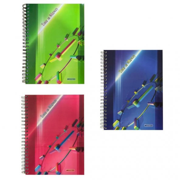 Özgün Tıme is Money A4  Plastik Kapak Spiralli Defter 160 Yaprak Çizgili 4 Bölmeli 3 Adet