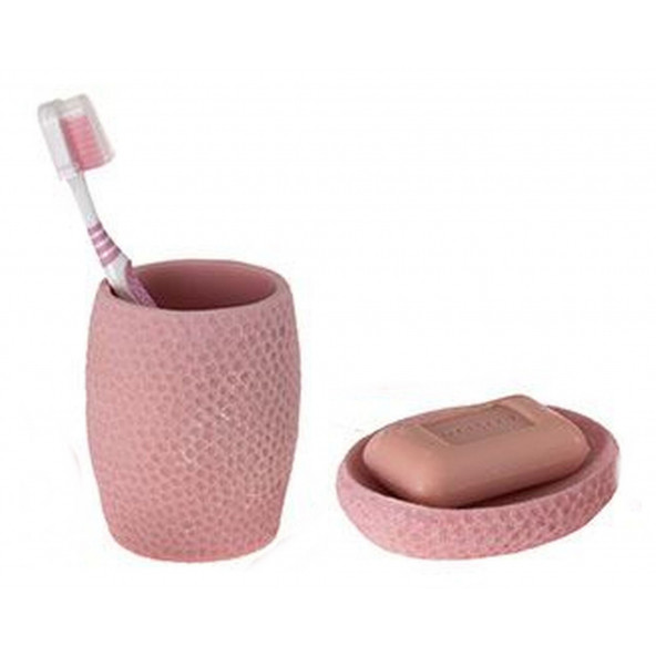 ZBOSP-C19 SABUNLUK DİŞ FİRÇALİK 2 Lİ BANYO SETİPEMBE PETEK MODELPOLİRESİN - Resim 3