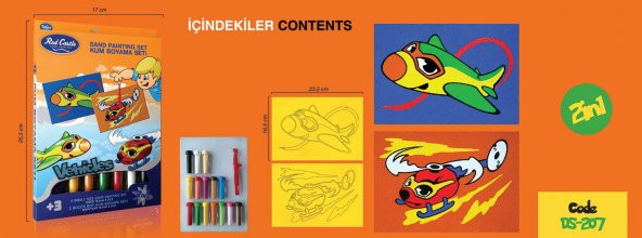 Eğitici ve Eğlenceli Kum Boyama Red Castle Seti, Uçak & Helikopter (2si 1 Arada) DS 207 - 2