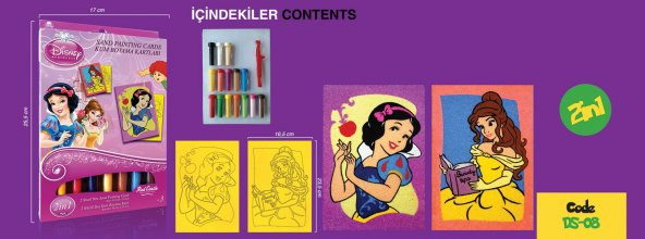 Eğitici ve Eğlenceli Kum Boyama Seti, Disney Prensesler Pamuk Prenses&Bella 2si 1 arada DS-08 - 2