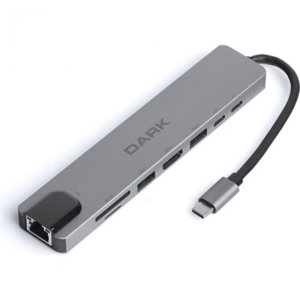 Dark DK-AC-U31X40 USB 3.1 Type-C 8 in1 Ether-HDMI-TF SD Kart Okuyucu- USB 3.0-USB-C&USB-C PD Hub