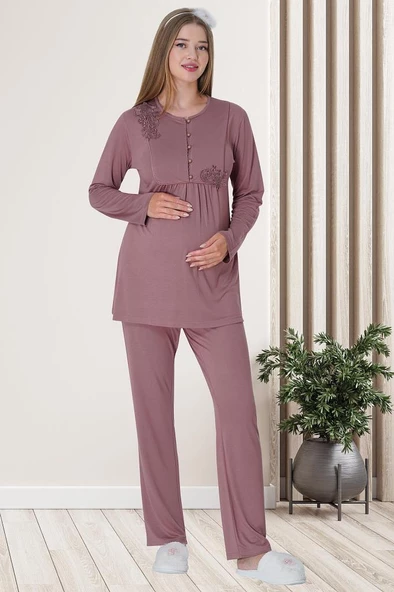 Mecit 5828 Bayan Gül Kurusu Lohusa Hamile Pijama Takımı