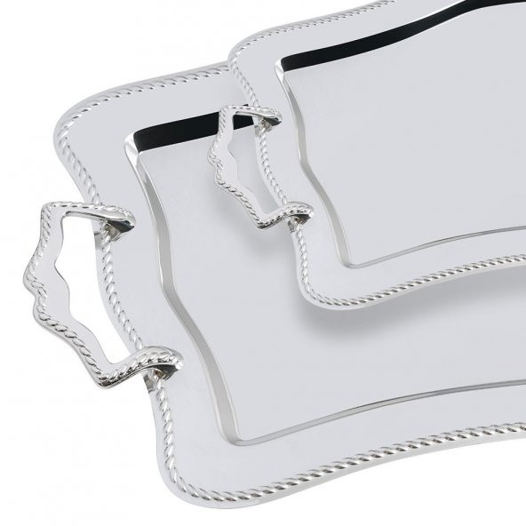 Nehir zincir 2 li paslanmaz çelik tepsi çay ve kahve tepsisi - servis tepsisi 2 boy