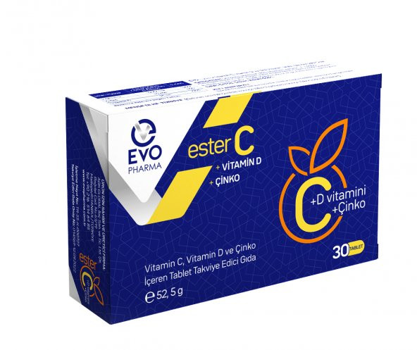 EVOPHARMA Ester C Vitamin D Vitamin C Ve Çinko Içeren Takviye Edici Gıda 30 Tablet