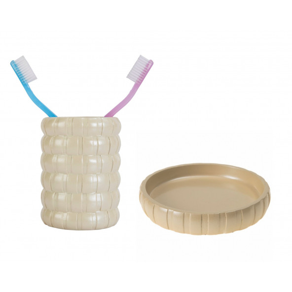 ZBOSP-C27 DİŞ FIRÇALIK VE SABUNLUK 2 Lİ BANYO SETİKREM ÖRGÜ - Resim 2