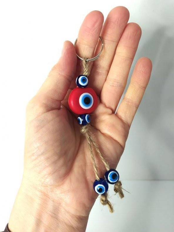 Nazar Boncuk Anahtarlık 10 Adet Kötü Göz Kovucu Nazar Hand Made Hasır Renkli Boncuklu Nazarlı Anahtarlık - 5