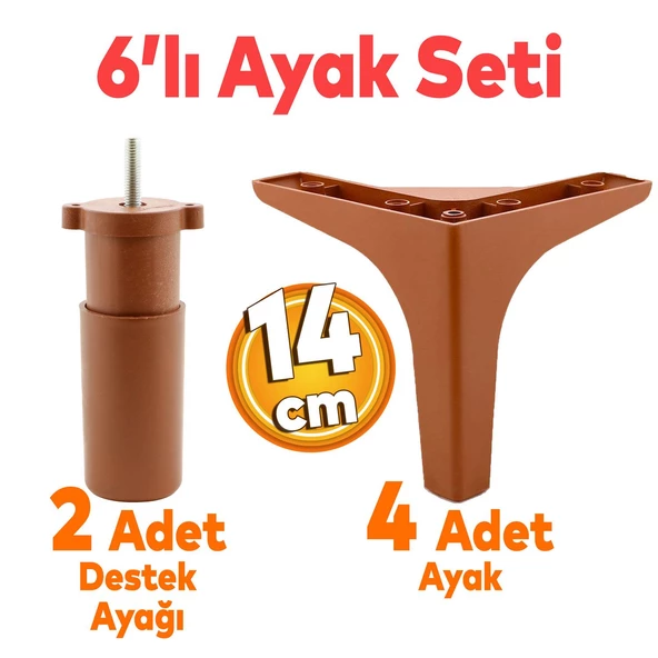 Sedef 6'lı Set Mobilya Tv Ünitesi Çekyat Koltuk Kanepe Destek Ayağı 14 Cm Kahverengi Baza Ayakları