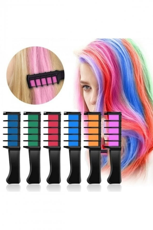 Hairchalk Süper Karışık Renkli Mini Taraklı Saç Tebeşiri Seti ( 6 Lı Set ) 6lı Saç Tebeşiri-tarak