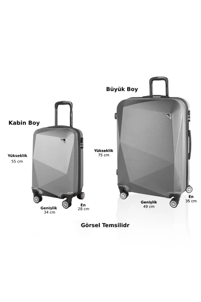 Polo&Sky Elmas Model Pembe Renk 2'li Valiz Seti (Küçük+Büyük) - Resim 5