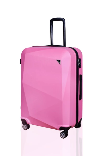 Polo&Sky Elmas Model Pembe Renk 2'li Valiz Seti (Küçük+Büyük) - Resim 2